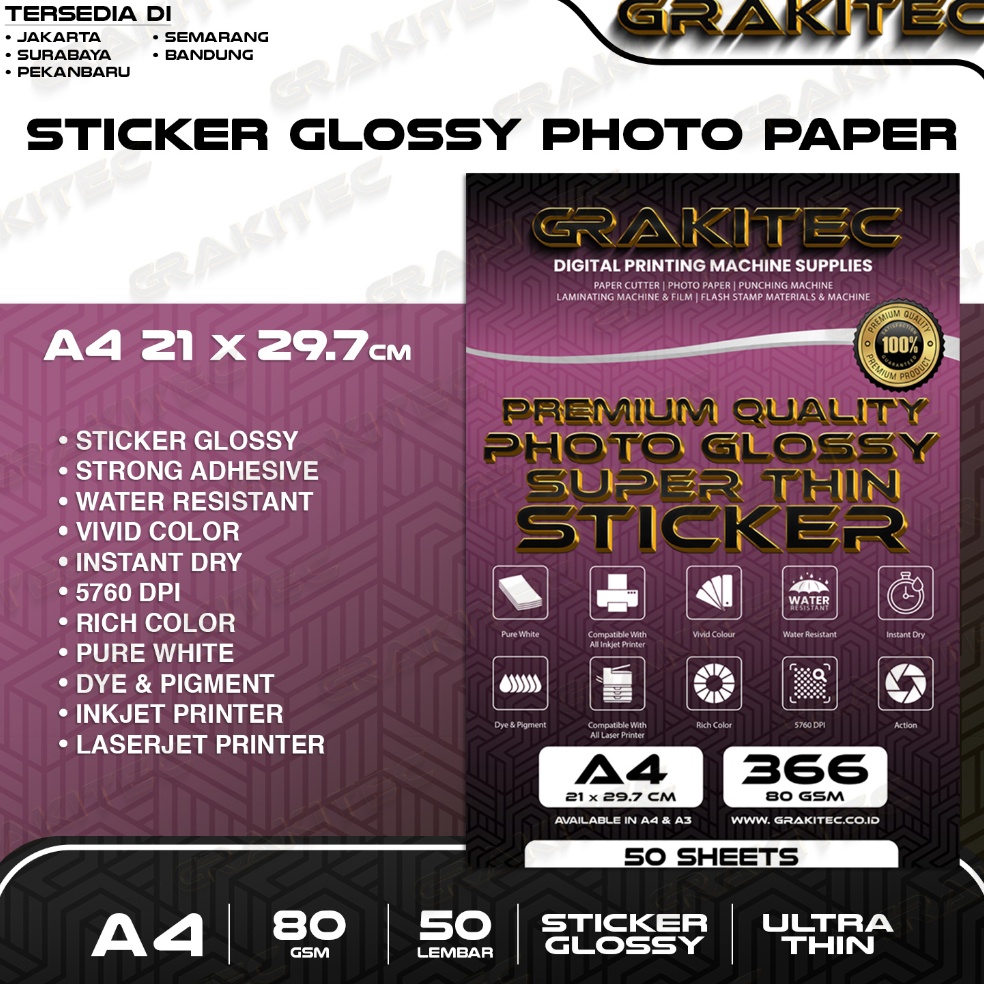 

KODE W9L Sticker Glossy Photo Paper A4 Isi 5 Lembar Glossy Photo Sticker Paper Kertas Foto Sticker Glossy Premium Grakitec