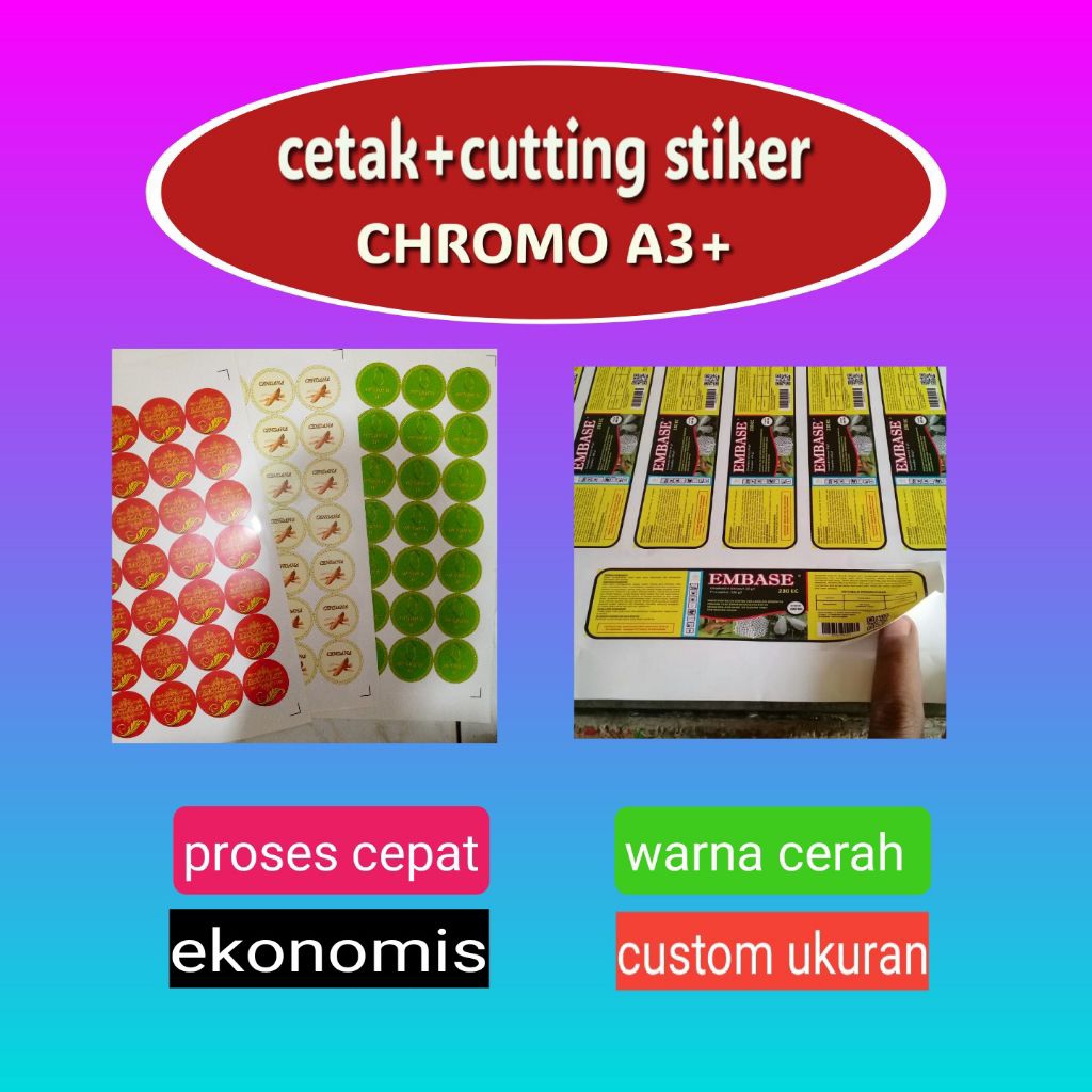 

PRINT+CUT STIKER CHROMO LABEL MAKANAN MINUMAN MURAH.