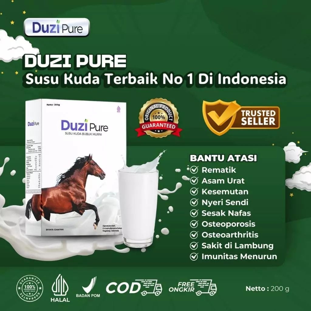 

Duzi Pure Susu Kuda Murni 100% Mengatasi Nyeri Sendi Asam Urat Osteoporosis