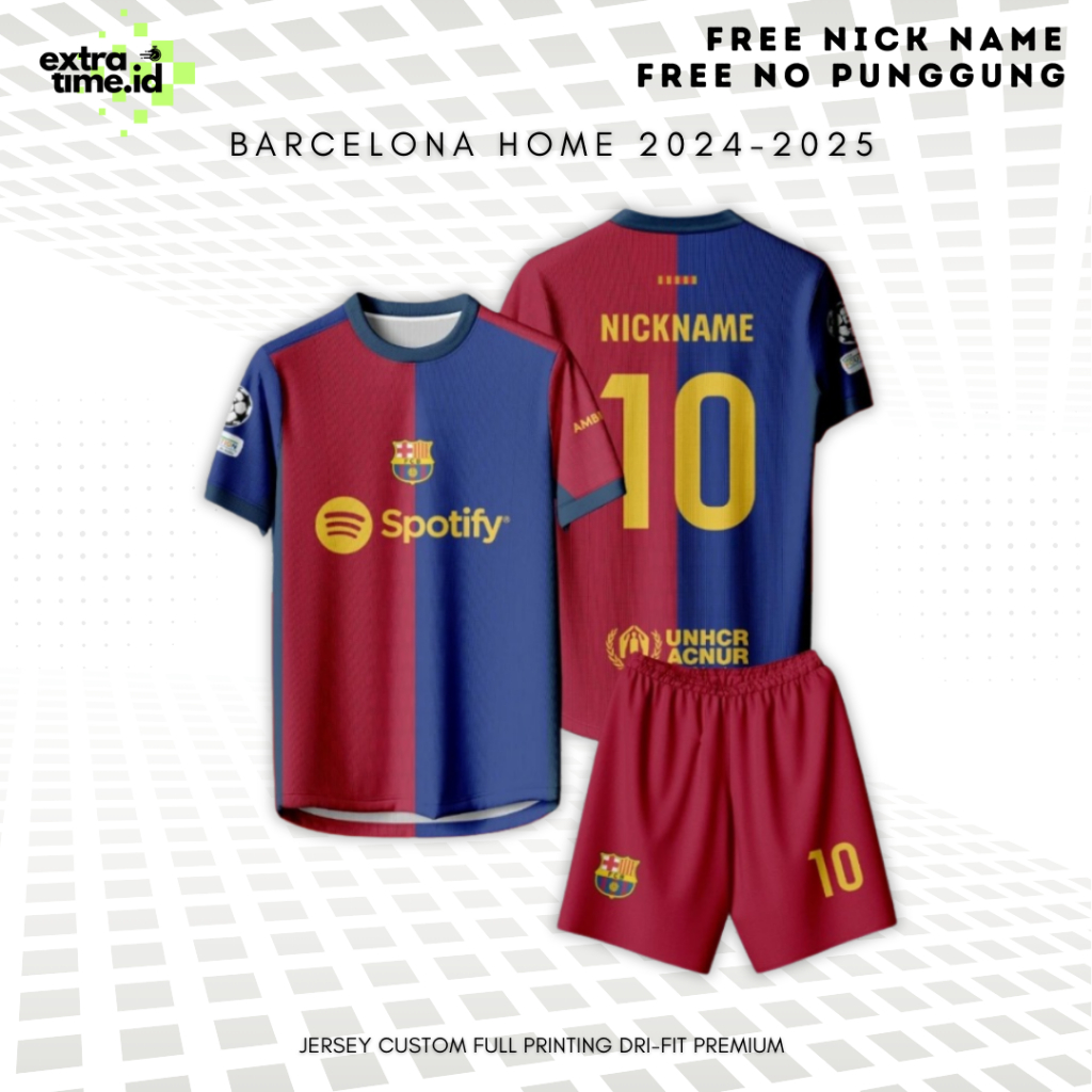 Jersey Barcelona Home 2024-2025 Free Custom Nama & No Punggung Jersey Barca Sport Jersey Bola