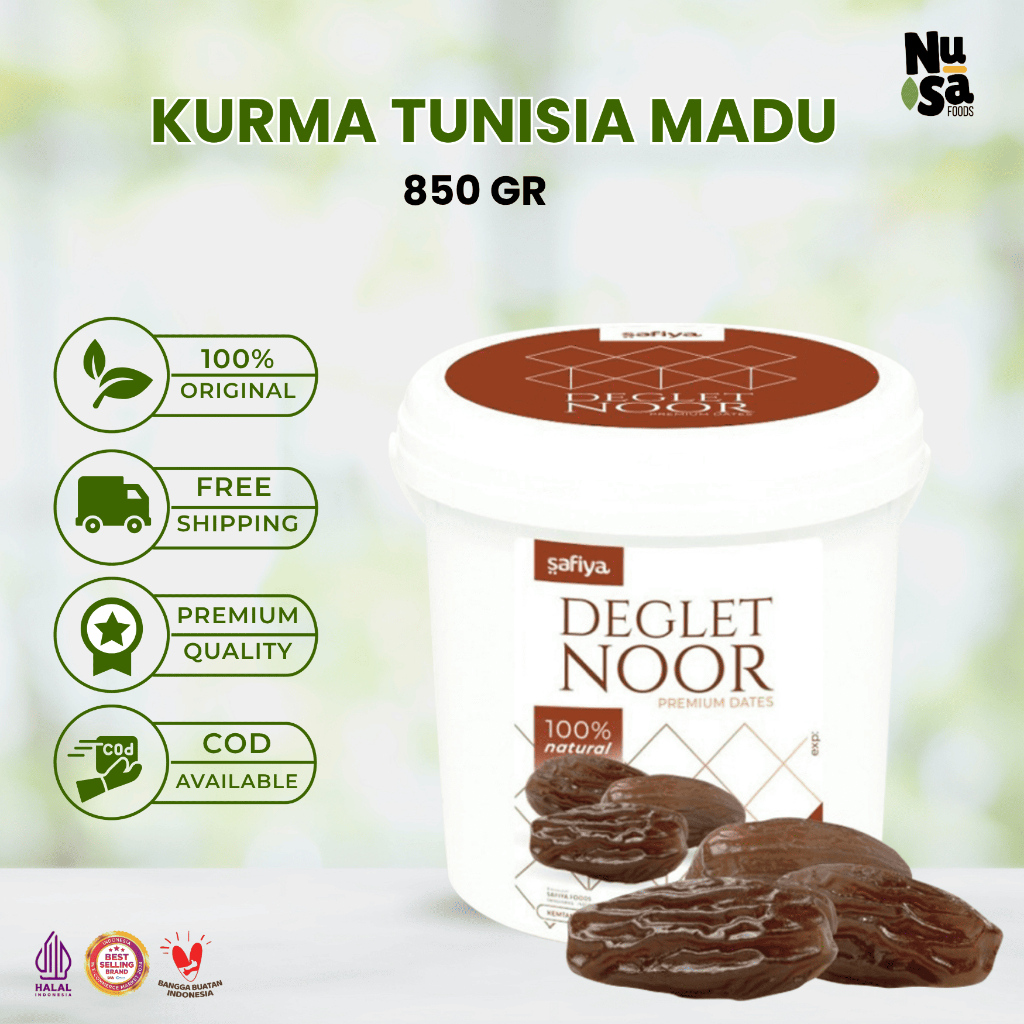 

Kurma Tunisia Madu Safiya Ember 850 Gram Deglet Noor Fresh Original