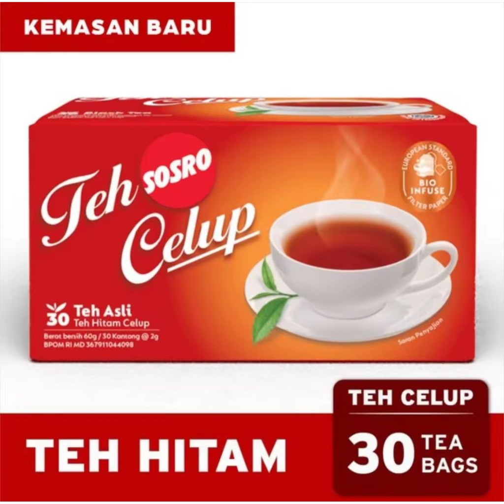 

Teh Sosro Celup Isi 30 Kantong | Teh Hitam Asli Wangi & Segar | Minuman Sehat Harian