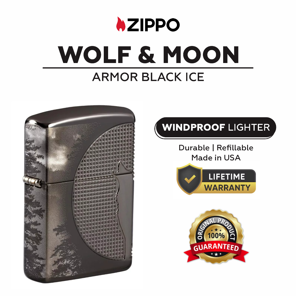 Zippo 49353, Howling Wolf & Moon Armor Black Ice