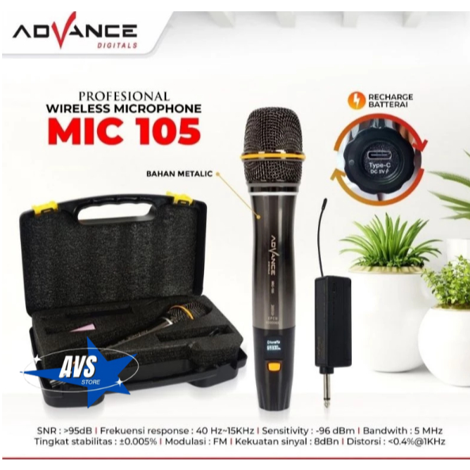 ADVANCE PREFOSIONAL WIRELESS MICROPHONE / MIC WIRELESS MIC-105