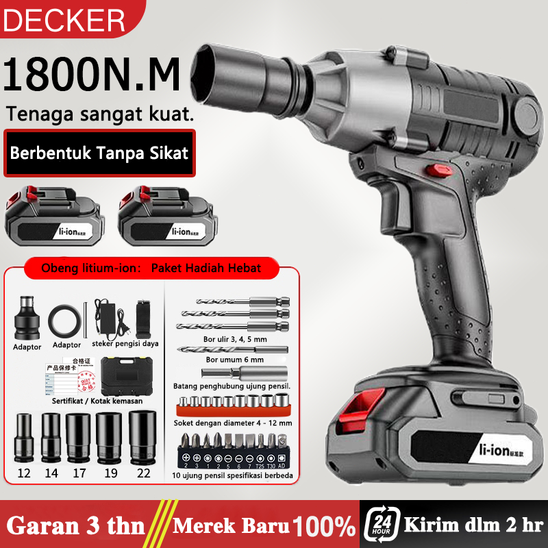 DECKER Impact Wrench Baterai Semua Motor Tembaga Cordless Kunci Impact Impact Baterai