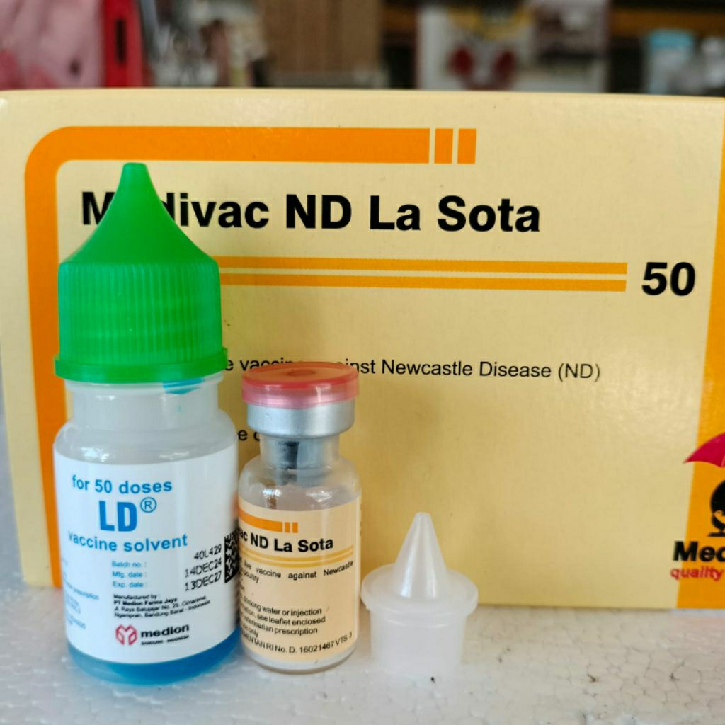VAKSIN ND LASOTA DOSIS 50 EKOR + PELARUT MEDIVAC MEDION - Vaksin Ayam Tetes Mata Nd Lassota Tetelo