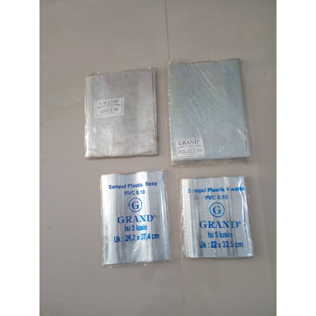 

Grand Sampul Buku Mika Plastik ukuran Kwarto / Boxy / Folio / LKS 0.10mm - Pack isi 60 Sheets.