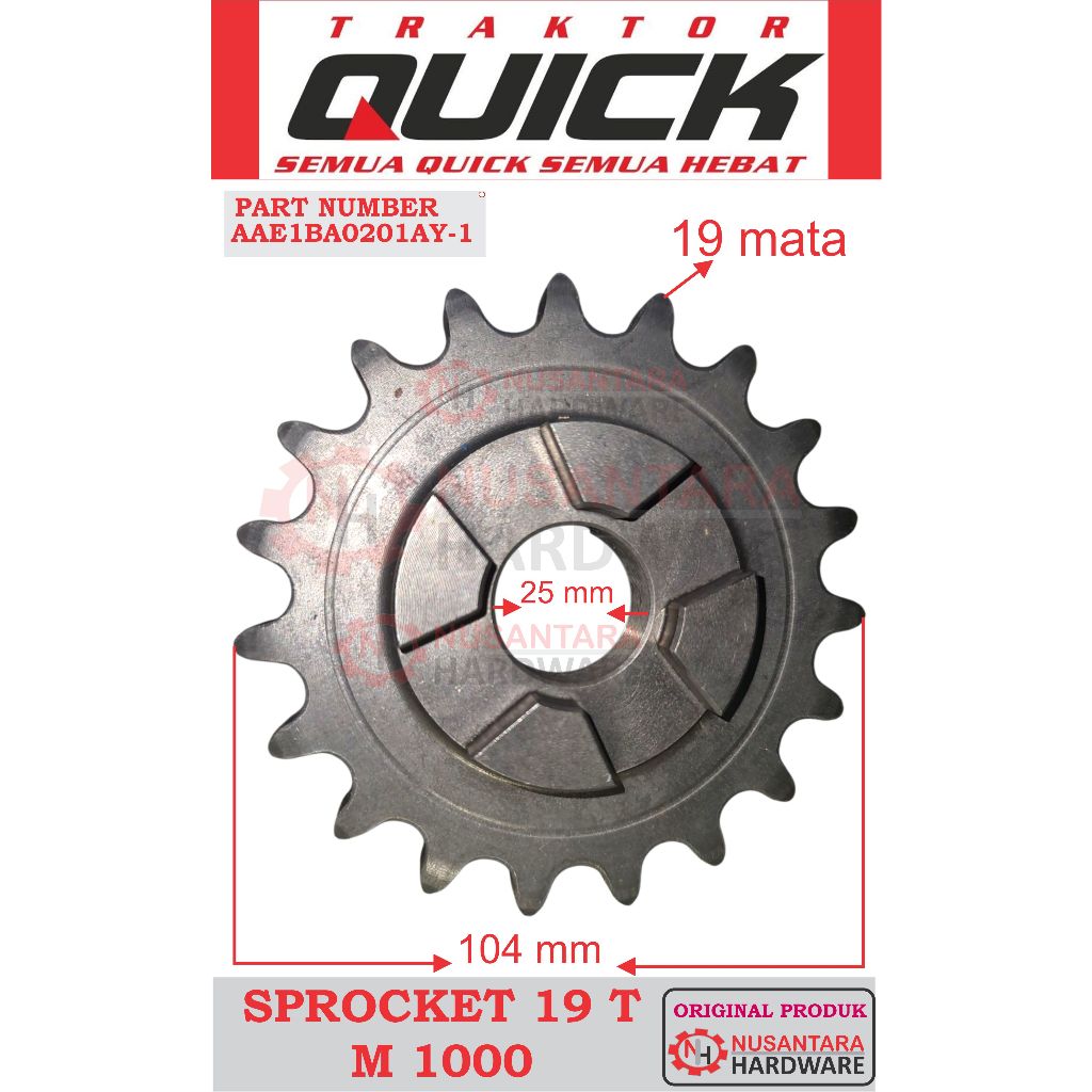 sprocket 19 t traktor quick m 1000, gear 19 t traktor quick m 1000, gigi 19 mata quick m 1000, spare