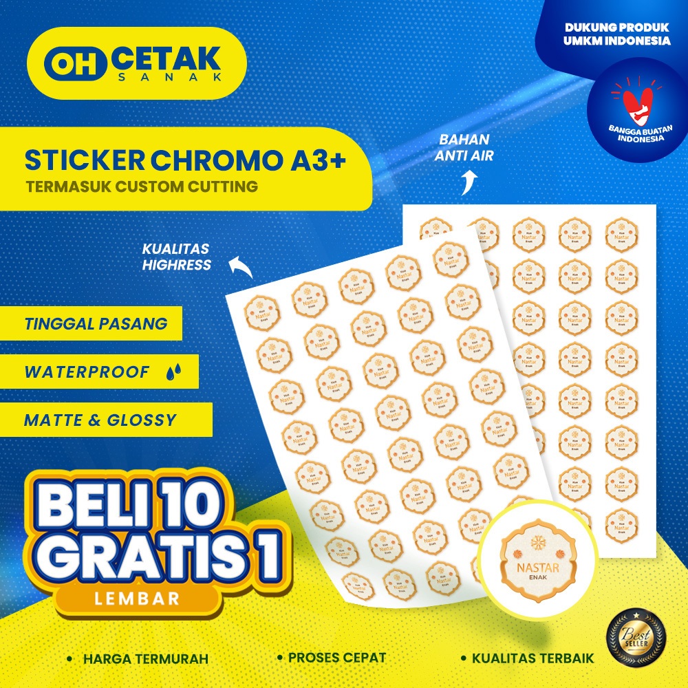 

Cetak Stiker Chromo Cut A3 / Cetak Stiker Label Kemasan Cromo Makanan Minuman Stiker Standart Umkm - Oh Cetak Sanak