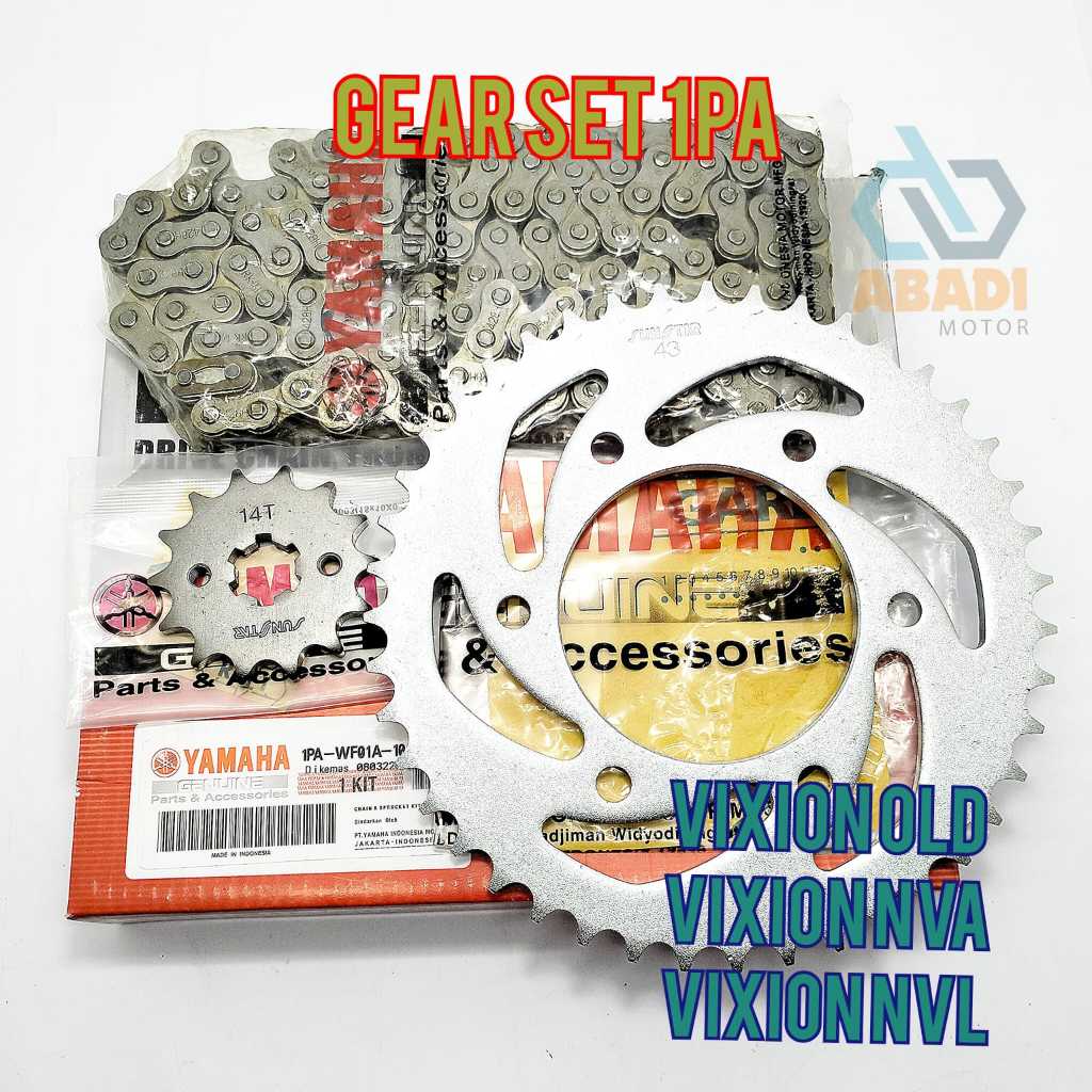 Gear Gir Set Ori Yamaha 1PA Vixion Old Vixion NVA NVL Gigi Tarik Set Rantai Original YGP