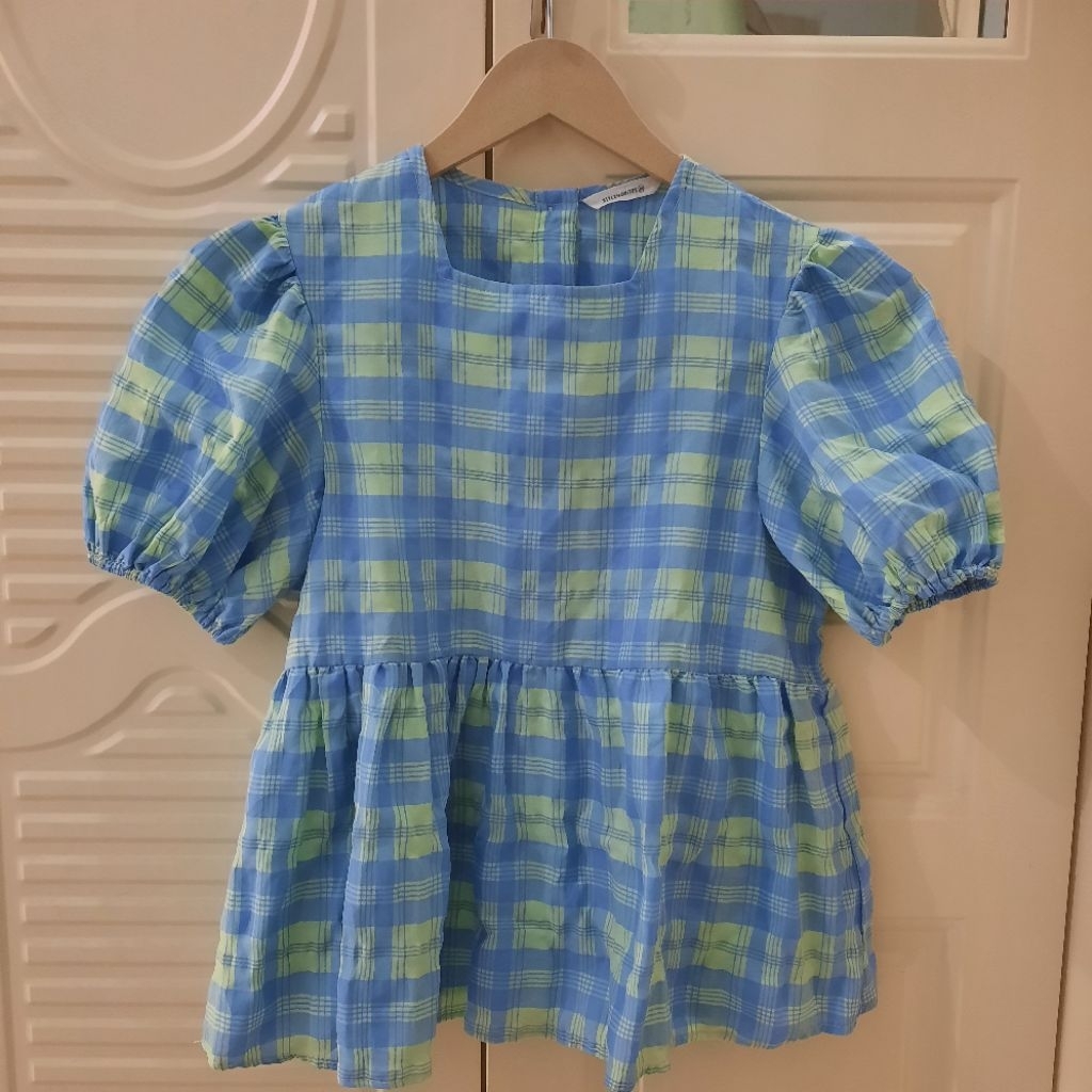 Blouse kotak Lengan balon