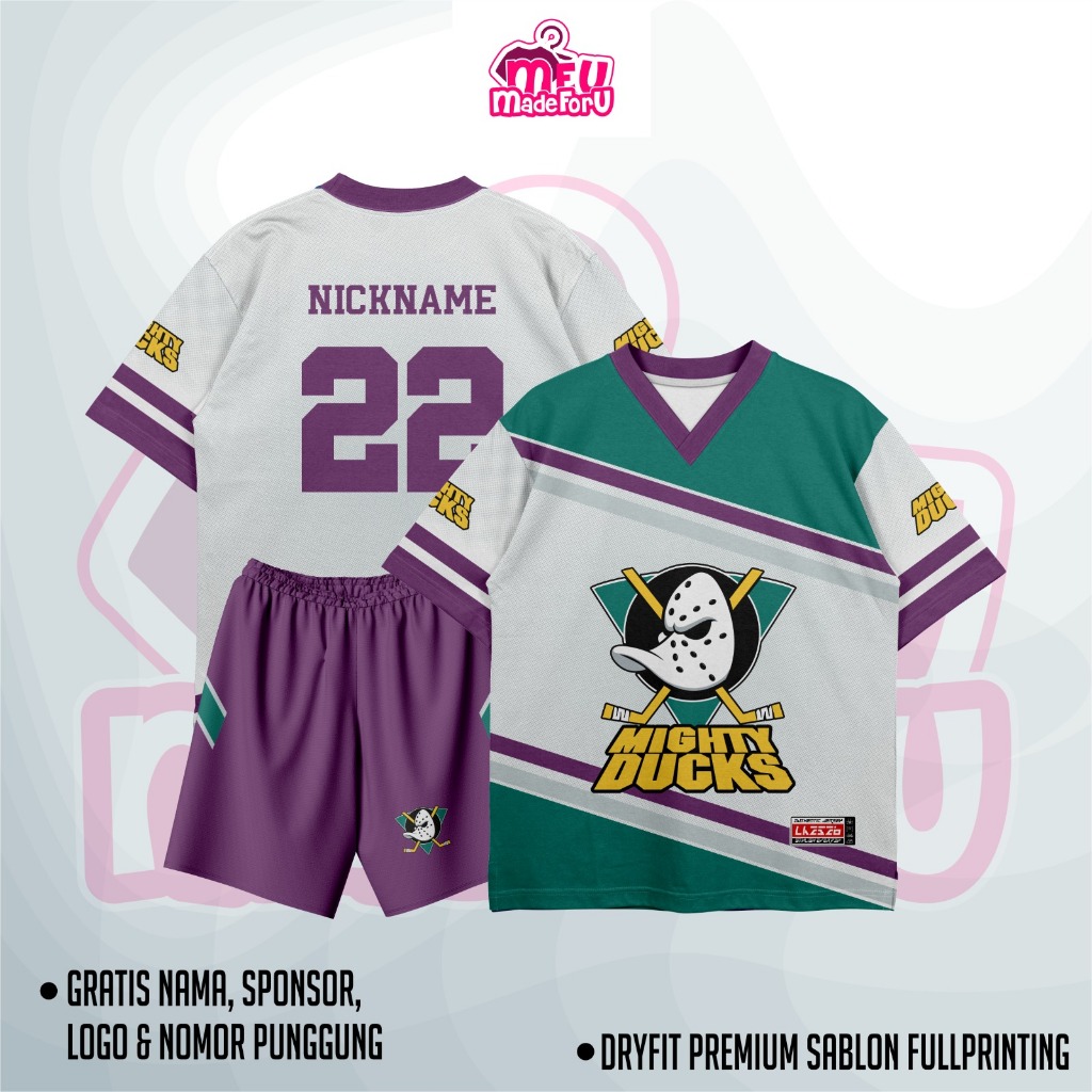 Jersey Baju Wanita/Pria MIGHTY DUCK PUTIH UNGU Edition Pastel Custom Zumba, Badminton, Tennis, Futsa