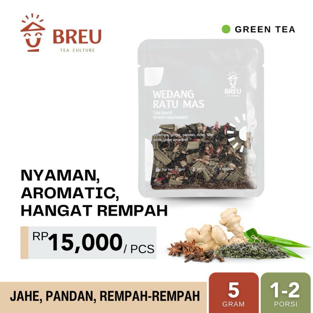 

Wedang Ratu Mas | BREU | Teh Jahe, Pandan, Rempah | 5gr Sachet