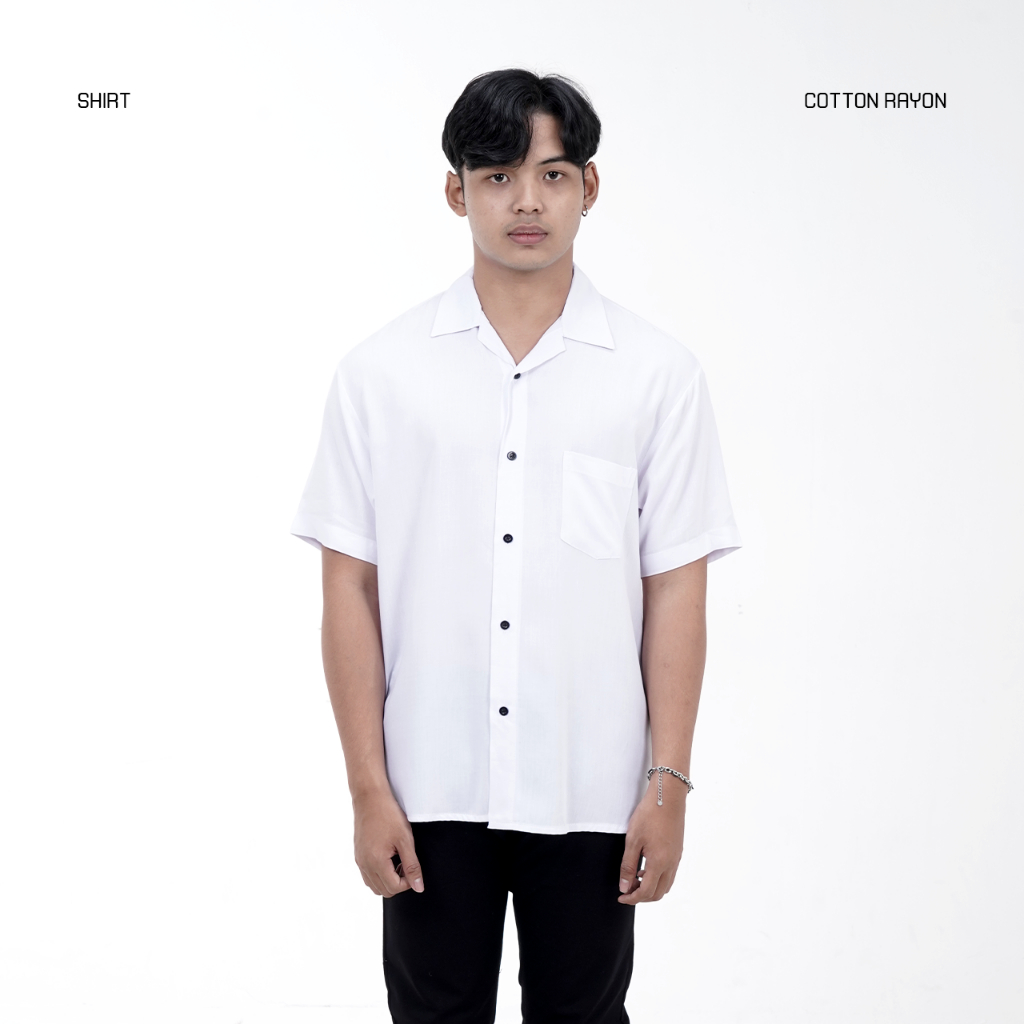 Thirtynineteen Kemeja Polos Pria Lengan Pendek Putih V Neck