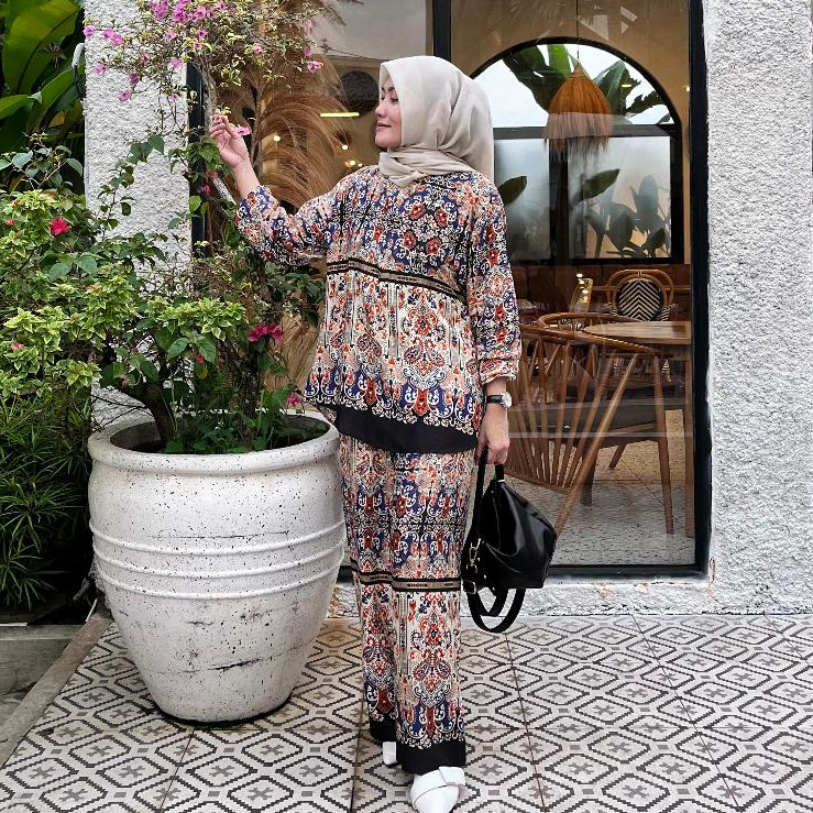 Set Rayon Adem Busui Setelan Wanita Terbaru Celana Kulot One Set Piyama Pajamas Elegan Set Lala