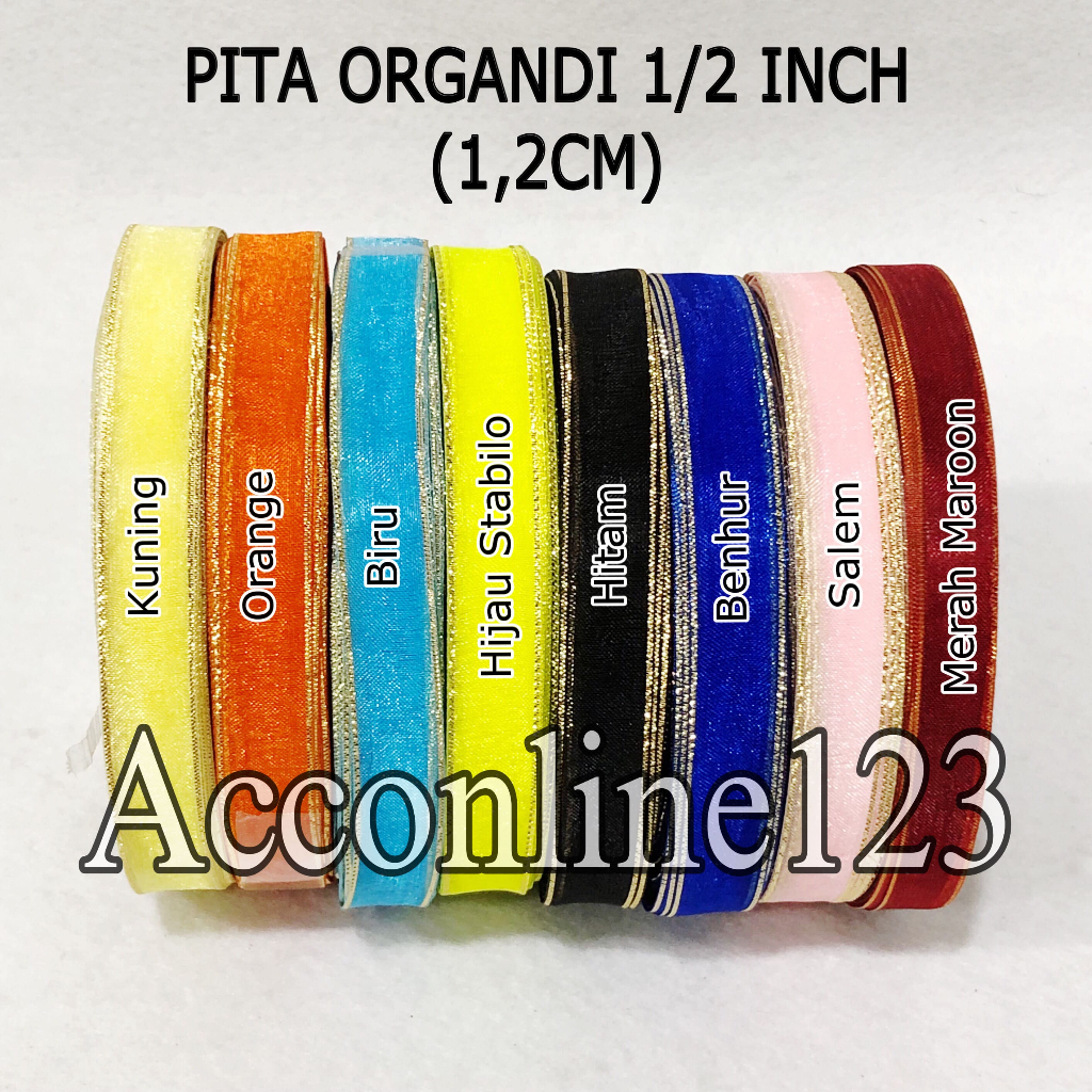 

Pita Organdi Ukuran 1/2 Inch (1,2cm) / Pita Hiasan Parcel Souvenir Per Roll