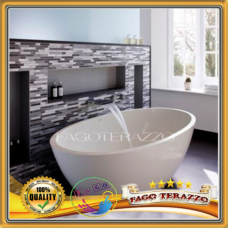 Bathtub Teraso Elips Terazzo Marmer Minimalis - 150cm x 70cm x 55cm