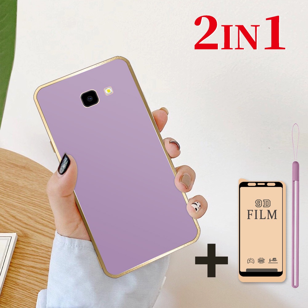 2 dalam 1 Casing untuk Samsung J4 Plus J4+ Case Softcase dengan Pelindung Layar Keramik Anti Gores d