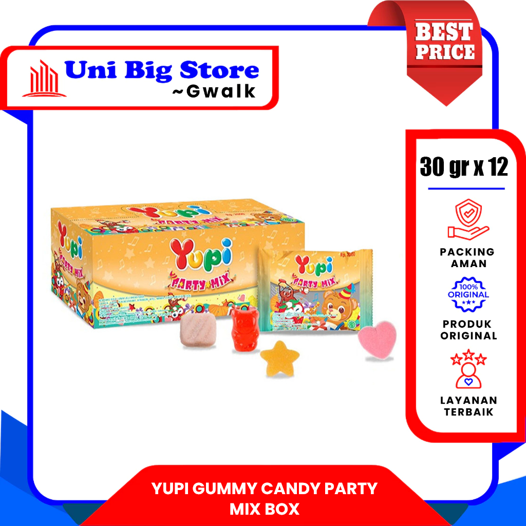 

YUPI PARTY MIX JELLY CANDY PERMEN JELI LUNAK BOX - (30 gr x 12 pcs)