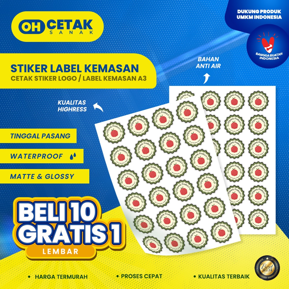

Cetak Stiker A3+ Plus Cutting / Stiker Label Kemasan Produk Model Bebas