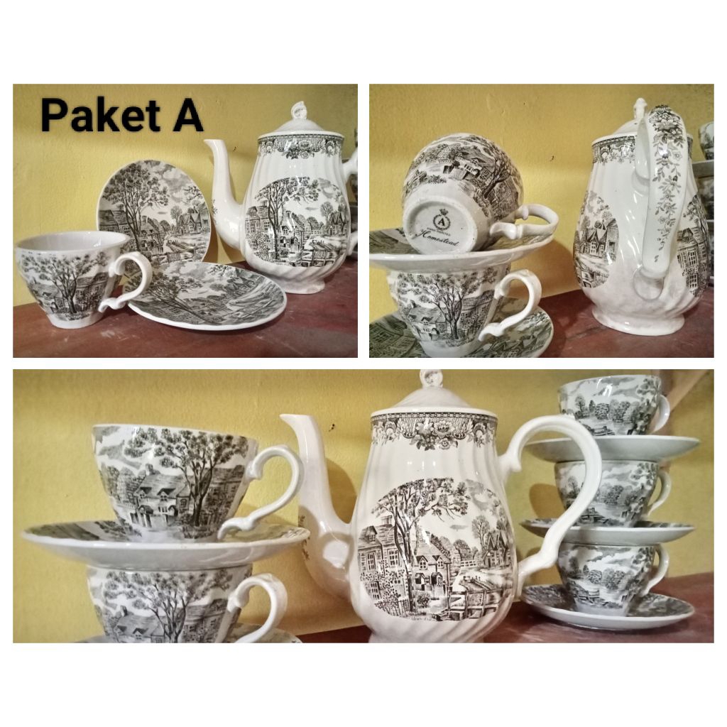 cangkir/tea set/cangkir set/gelas/teko/jadul/dekorasi