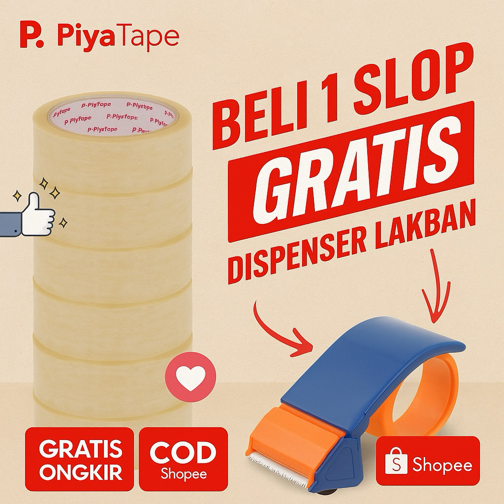 

lakban 1 Slop Gratis Dispenser Lakban | lakban 72 yard | lakban PIYA TAPE promo