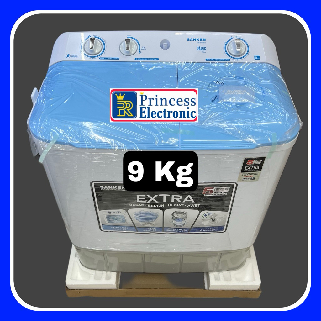 Mesin cuci Sanken 2 tabung 9 kg Low watt