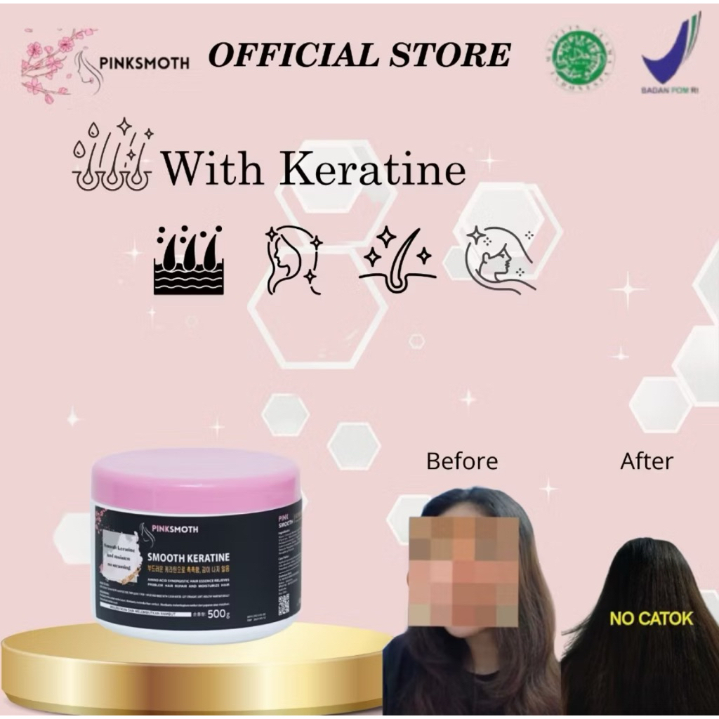 READY - Pelurus Rambut Pinksmoth Keratin Ukuran Besar 500 ml / Smothing Keratin Rambut Pinksmoth