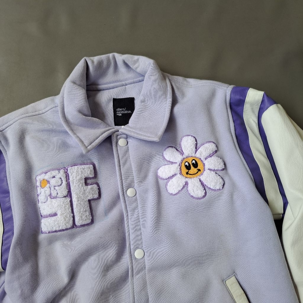 jaket varsity baseball tebal anti angin bran others putih unggu wanita pl