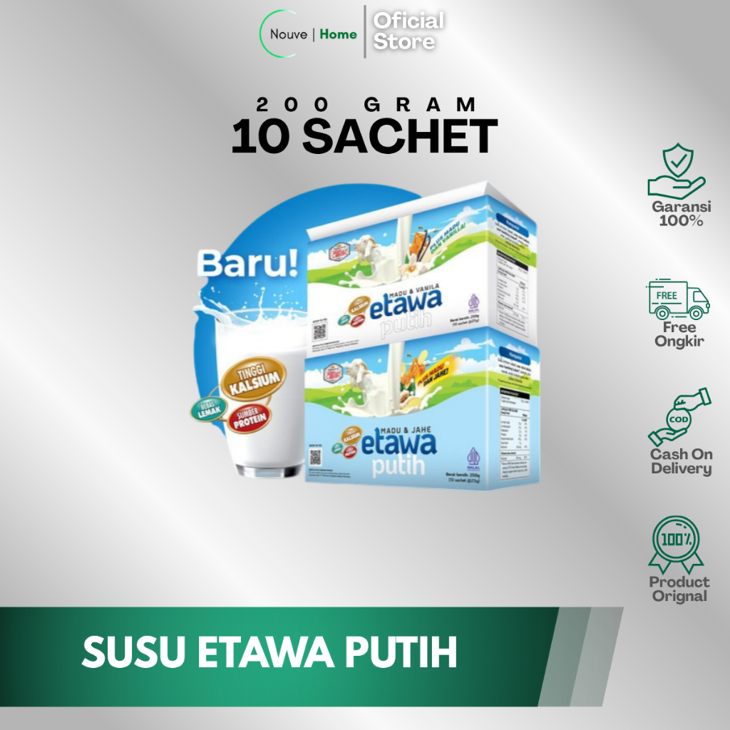 

SUSU ETAWA PUTIH - 1 box isi 10 sachet susu vanila + madu & madu + jahe ratu lebah original 100%