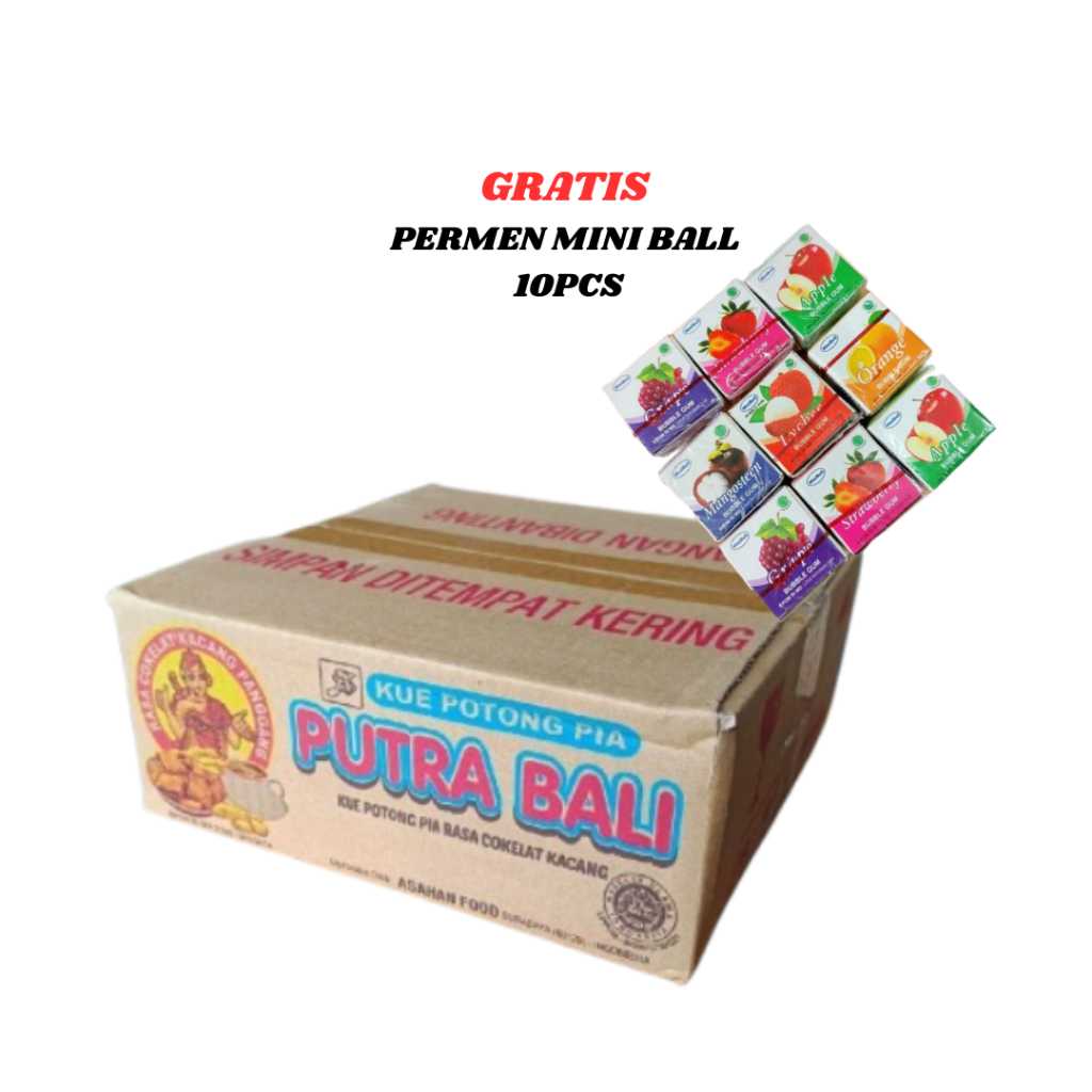 

1 KARTON KUE POTONG PUTRA BALI GRATIS 10 PCS PERMEN KARET MINI BALL