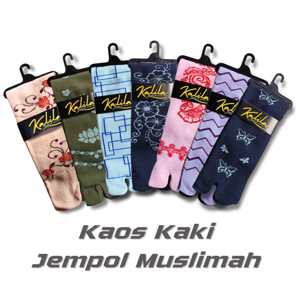Kaos kaki wanita jari jempol nilon warna motif tebal 1 Lusin