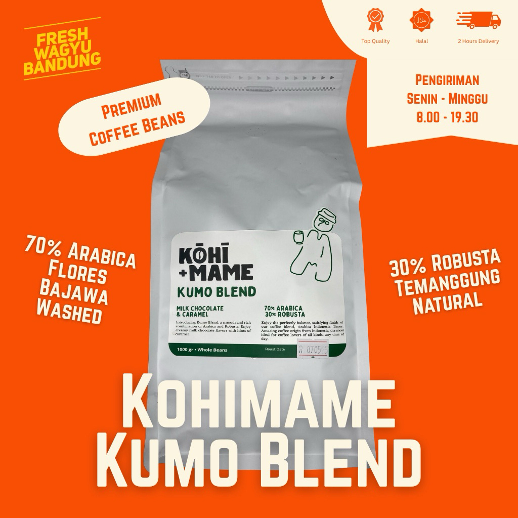 

KOHIMAME KUMO BLEND 70% ARABICA 30% ROBUSTA Coffee Bean Biji Kopi Flores Bajawa Premium Espresso Blend Bandung Instant Kirim Grosir