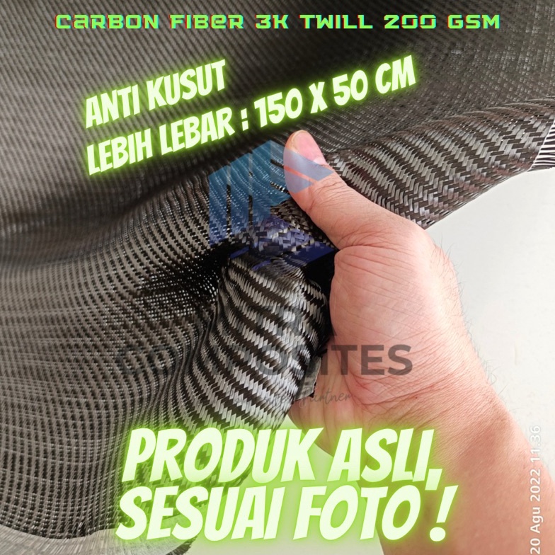 KODE N68U Kain Serat Karbon Carbon Fiber 3K Twill 2 gsm Fabric Asli Original Web Lock Anti Kusut
