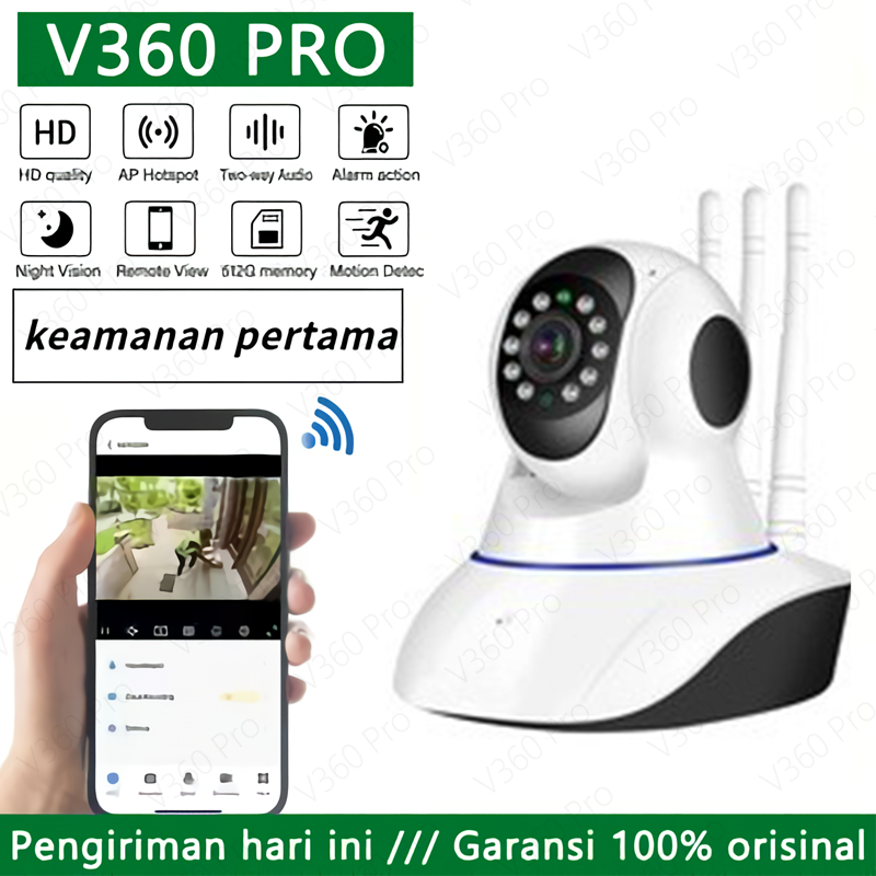 V360 Pro Kamera IP CCTV 3 Antena Eksternal untuk Rumah/Kantor - Sinyal Super Kuat, Stabil 24 Jam, Ko