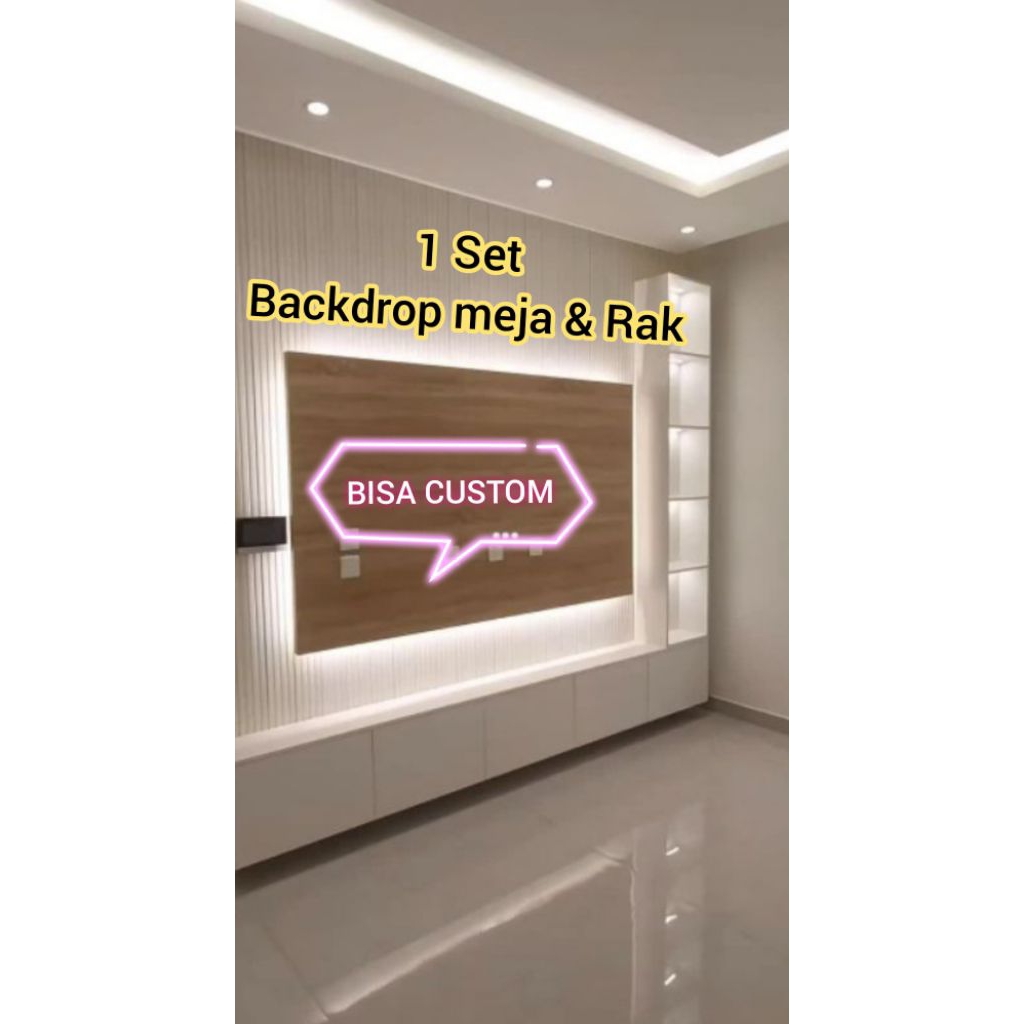 Backdrop tv minimalis 1 Set Meja tv Dan Rak Samping Backdrop
