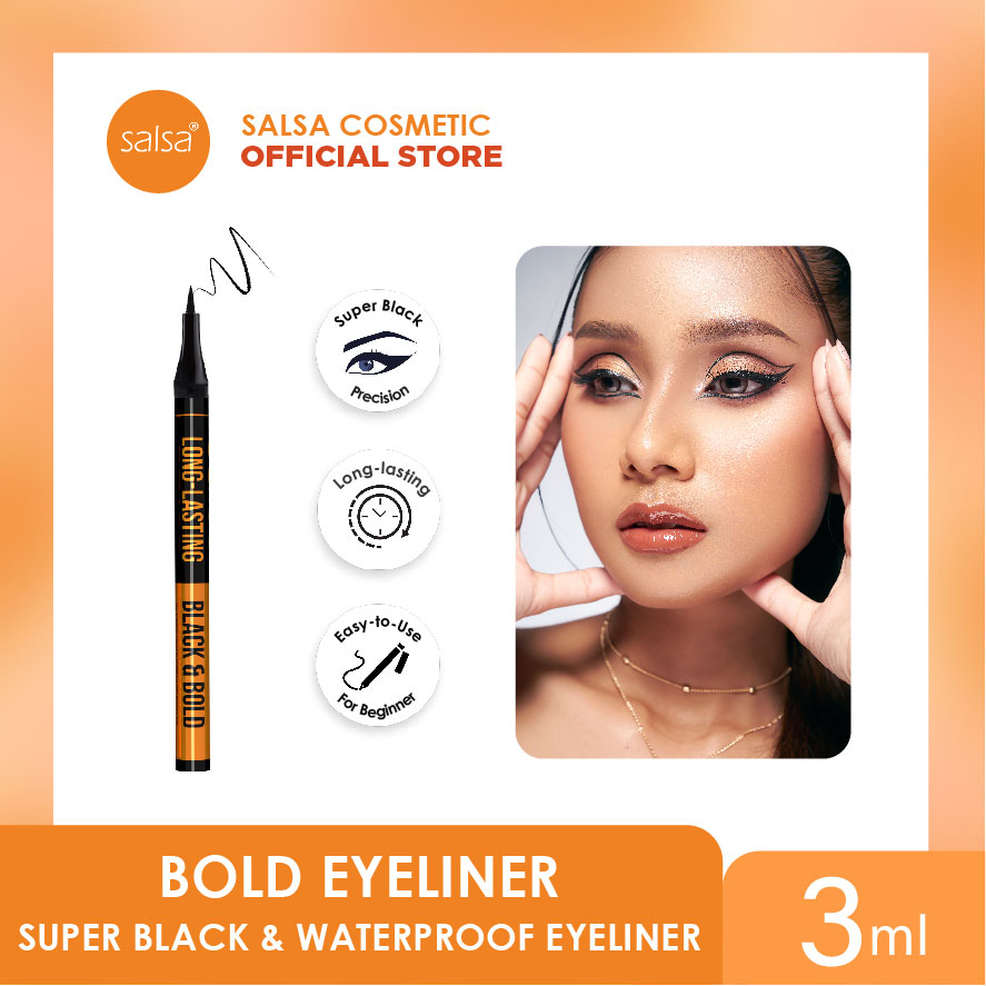 Keenaia x Salsa Bold Super Black & Waterproof Eyeliner - Eyeliner Anti Luntur dan Warna Hitam Pekat,
