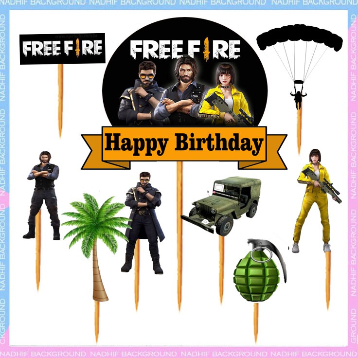 HARGA GROSIR Toper Karakter Murah FREE FIRE Decorasi Cake Happy Birthday Topper Hiasan Kue Ulang Tah