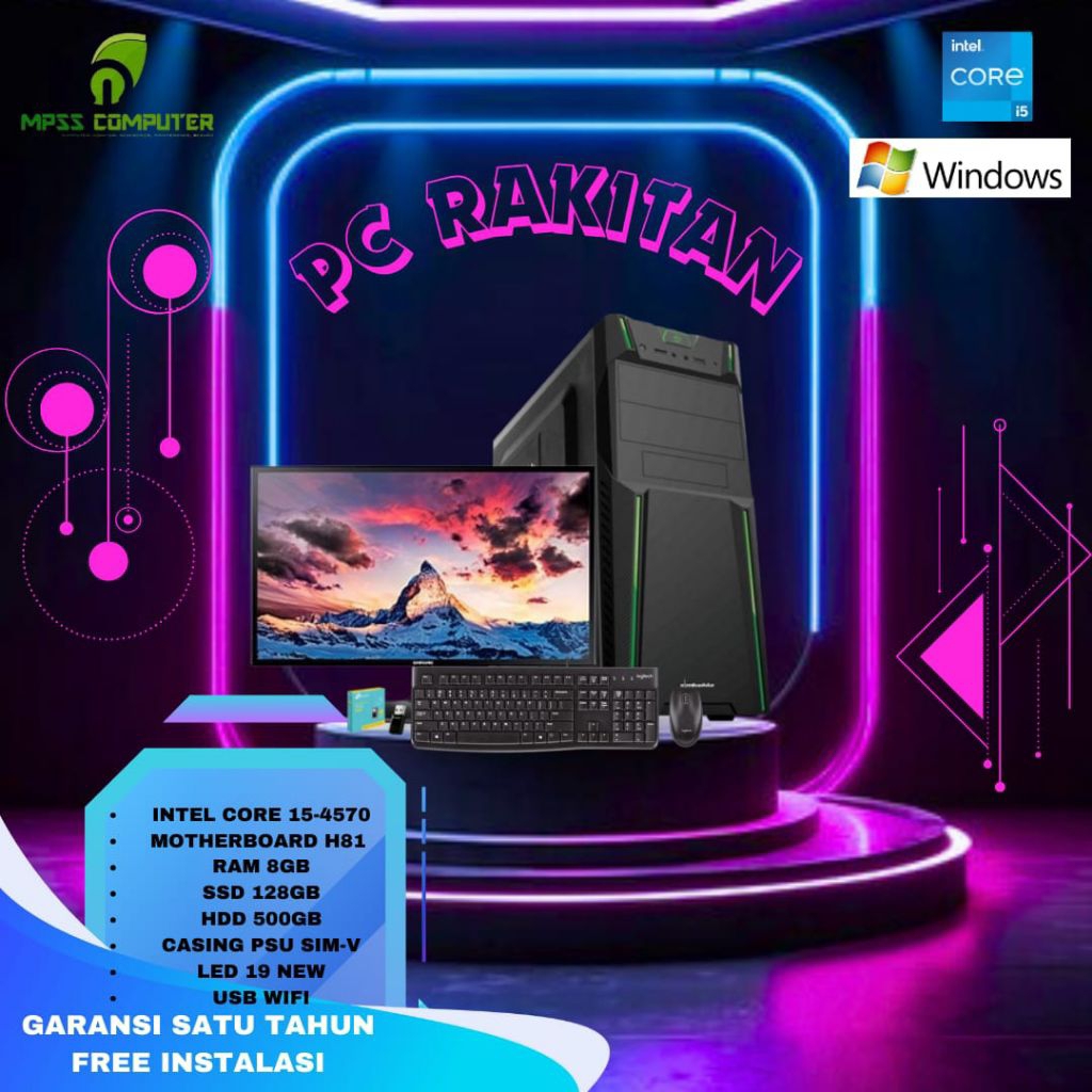 pc rakitan fullset admin editing server office intel core i5-4570 ram ddr3 8gb ssd 128gb hdd 500gb c