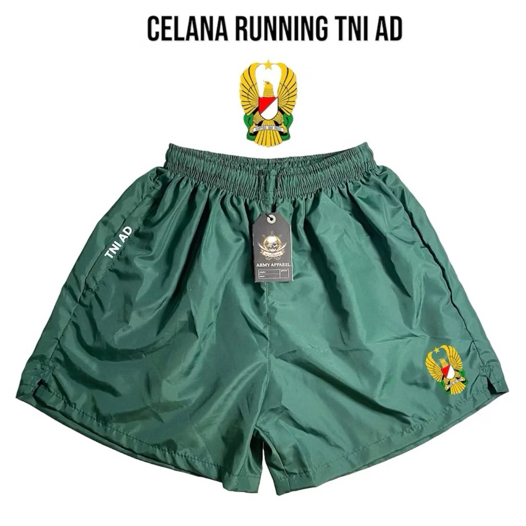Celana Pendek Olahraga Pria Wanita / Celana Running TNI AD Hijau Botol Bahan Perasut Premium