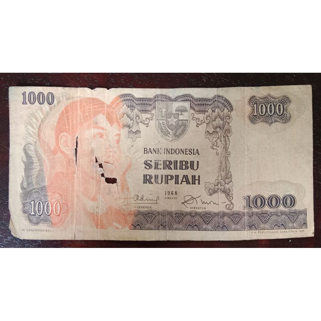 UANGKUNO 1000 RUPIAH SUDIRMAN THN 1968