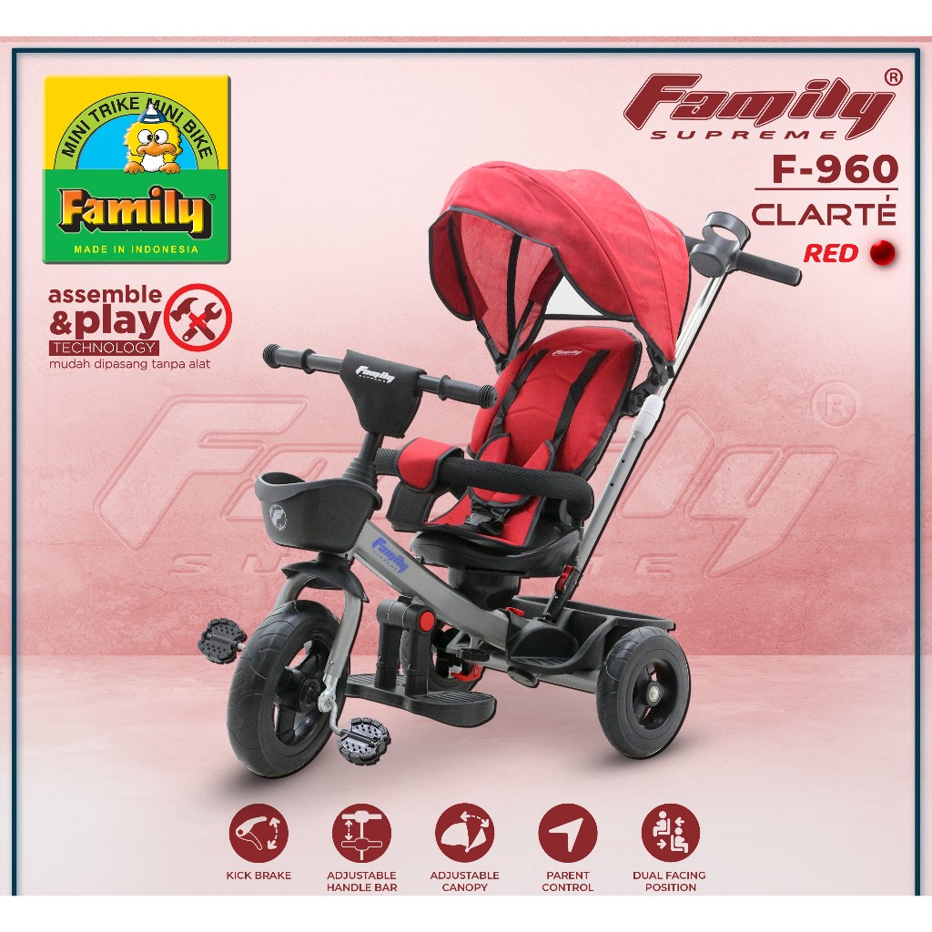 Family Clarte F960 & Family Clarton F970J Sepeda Roda Tiga Anak Ban Karet Stroller Mode