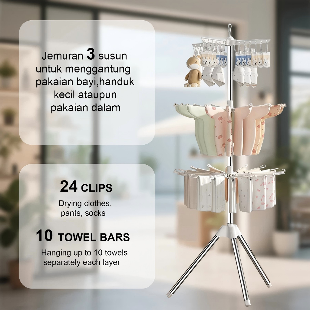 mocafeka - jemuran menara lipat rak jemuran baju bayi susun handuk foldable hanger portable