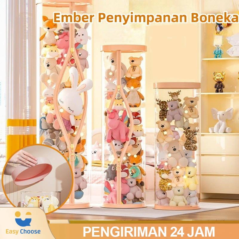 Easy Choose Tempat Boneka Tabung Resleting Tabung Boneka Transparan Tempat Penyimpanan Doll Storage 