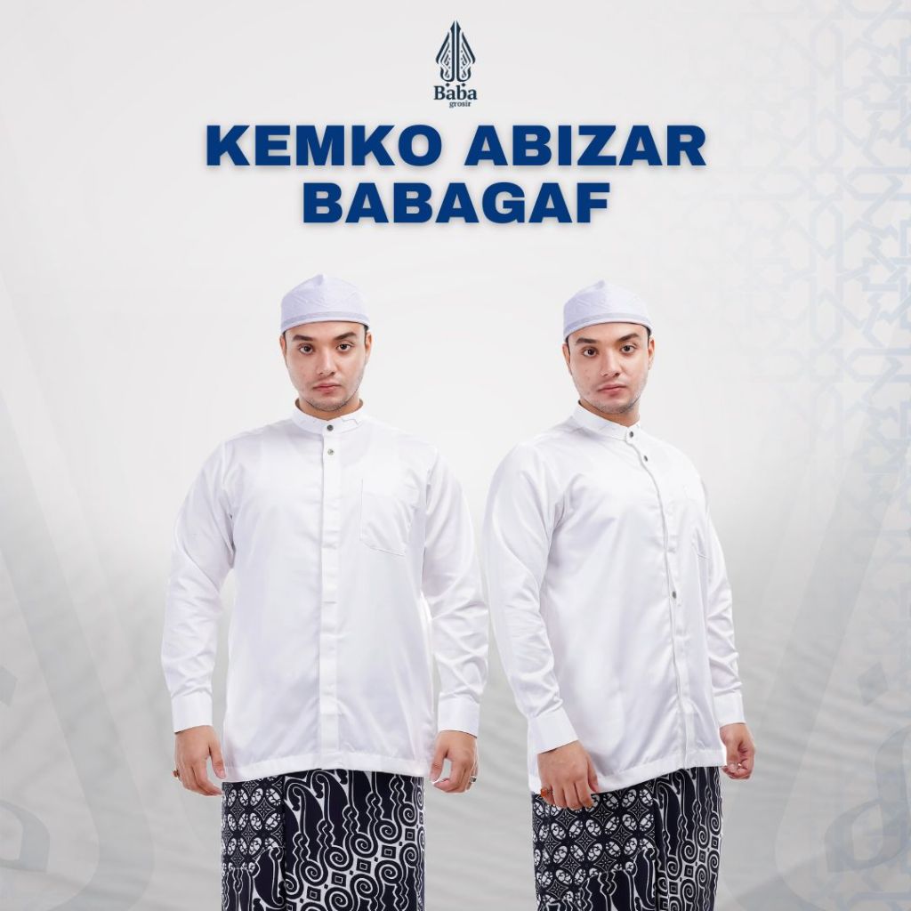Kemeja Koko Abizar Manset Babagaf Kemko Putih Muslim Pria Dewasa
