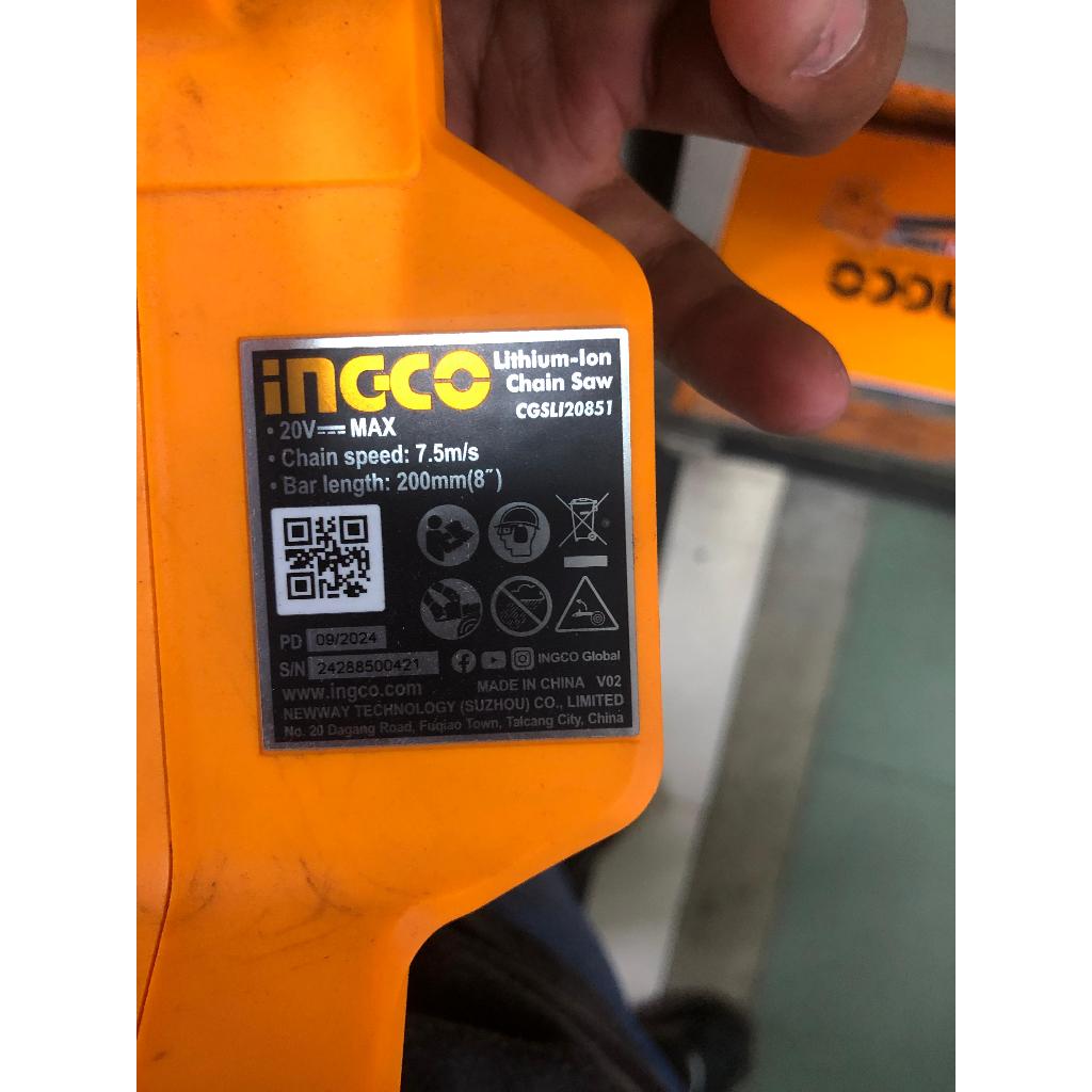 INGCO MESIN GERGAJI CORDLESS / CHAINSAW BATERAI 8" 20V 2AH INGCO