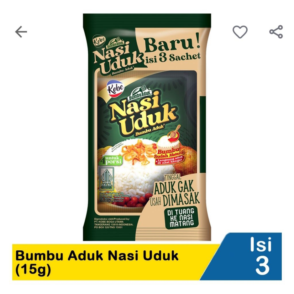 

Kobe Bumbu Aduk Nasi Uduk 3x15G