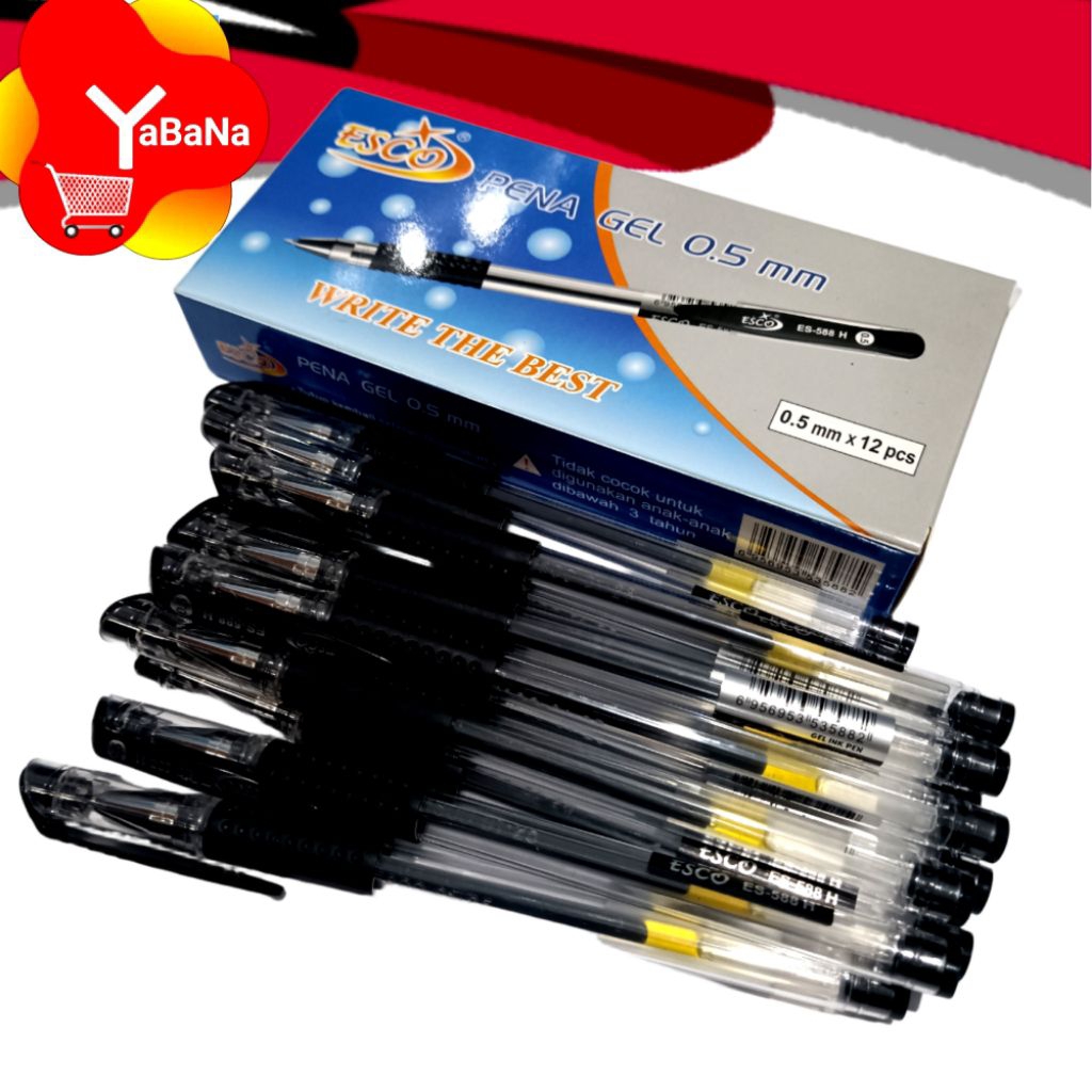 

Pulpen Pena Gel 0,5mm Esco bok biru 12pcs