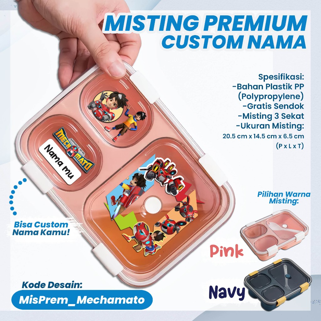 LUNCH BOX / KOTAK BEKAL MISTING PREMIUM DESAIN MECHAMATO / KOTAK MAKAN CUSTOM NAMA DESAIN MECHABOT -