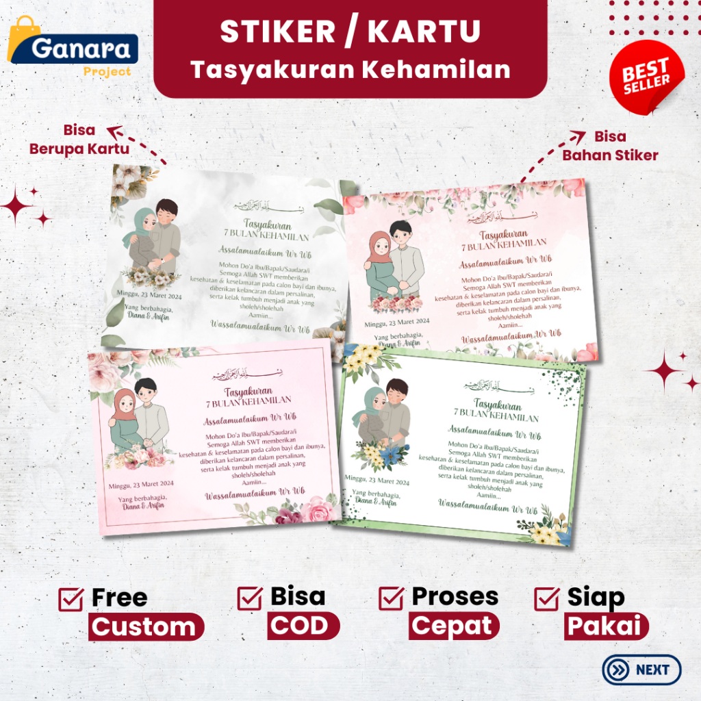 𝐃𝟏𝟏𝟏 Stiker Tasyakuran Kehamilan Custom | Kartu ucapan syukuran 7 bulan kehamilan 4 bulan kehamilan 